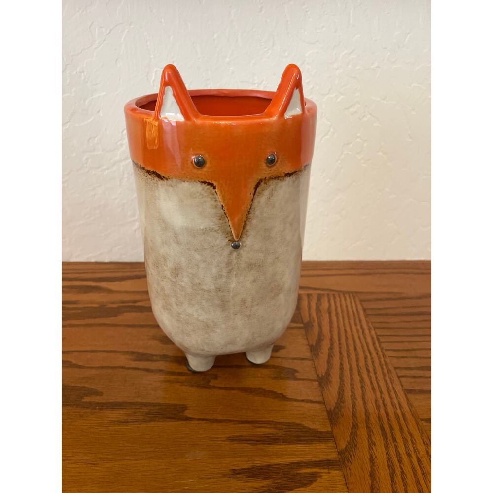 Kalalou multicolor ceramic fox planter featuring a colorful whimsical fox